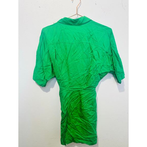THAKOON Green Button Front Shirt Dress Tie Waist Collared Mini Dress Size M - Picture 9 of 14